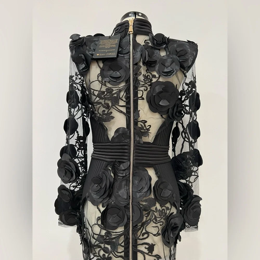 ZHIVAGO Battle Lines Floral-Embellished Vendetta Dress - Picture 6 of 10